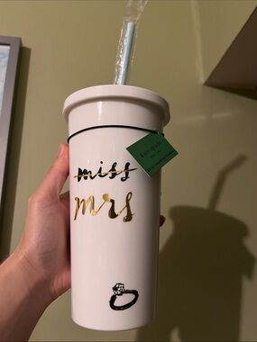 kate spade white and gold 'Mrs' Travel Tumbler with Straw